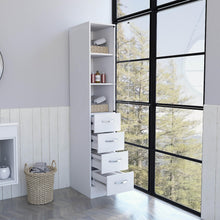 Load image into Gallery viewer, White Bathroom Storage Cabinet with Glass Door and Sliding Drawers