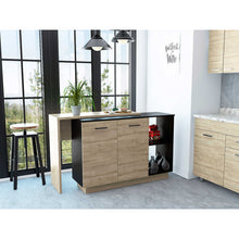 Load image into Gallery viewer, Black and Light Oak Contemporary Kitchen Island with Bar Table