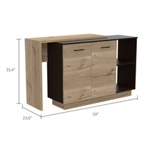 Load image into Gallery viewer, Black and Light Oak Contemporary Kitchen Island with Bar Table