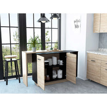 Load image into Gallery viewer, Black and Light Oak Contemporary Kitchen Island with Bar Table