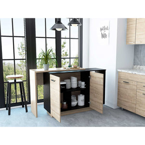 Black and Light Oak Contemporary Kitchen Island with Bar Table