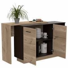 Load image into Gallery viewer, Black and Light Oak Contemporary Kitchen Island with Bar Table