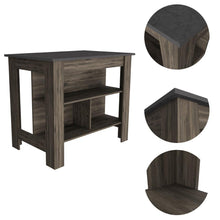 Load image into Gallery viewer, Dark Brown and Onyx Kitchen Island with Three Storage Shelves