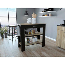 Load image into Gallery viewer, Light Oak and Black Kitchen Island with Drawer and Two Open Shelves