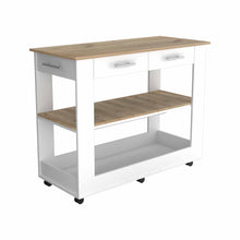 Load image into Gallery viewer, Light Oak and White Kitchen Island with Drawer Shelves and Casters