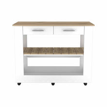 Load image into Gallery viewer, Light Oak and White Kitchen Island with Drawer Shelves and Casters