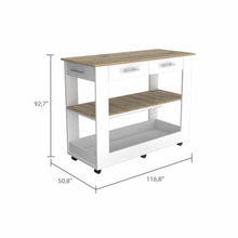 Load image into Gallery viewer, Light Oak and White Kitchen Island with Drawer Shelves and Casters