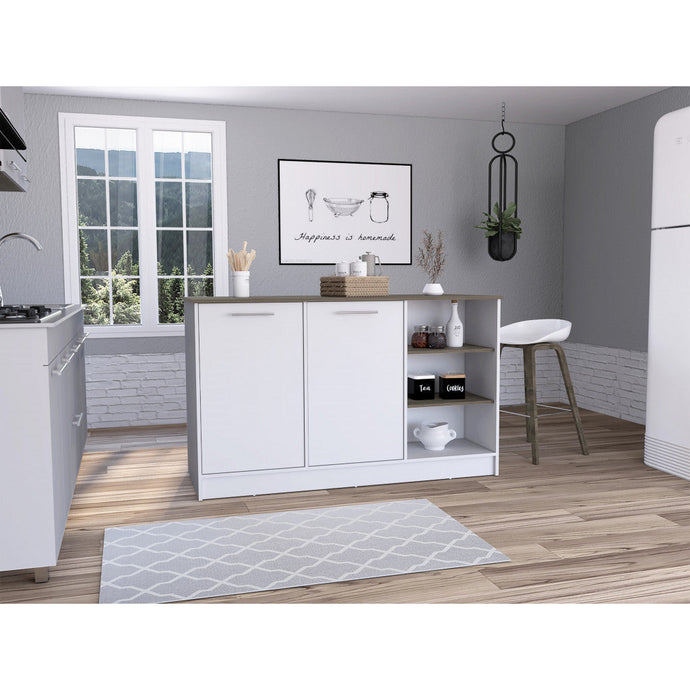 Sleek and Modern White and Dark Brown Kitchen Island